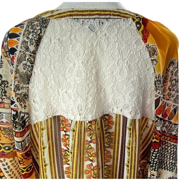 FIG & FLOWER Anthropologie Pullover V Neck Blouse Multicolor Orange L 81-14 - Picture 6 of 14